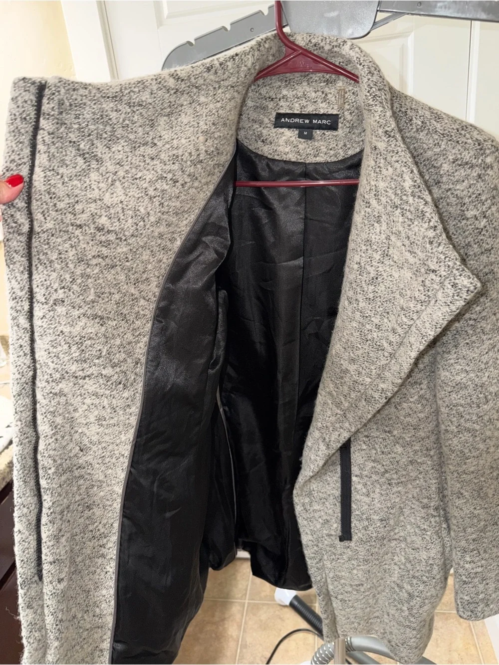 Andrew Marc Women's Gray Textured Open-Front Trench Coat